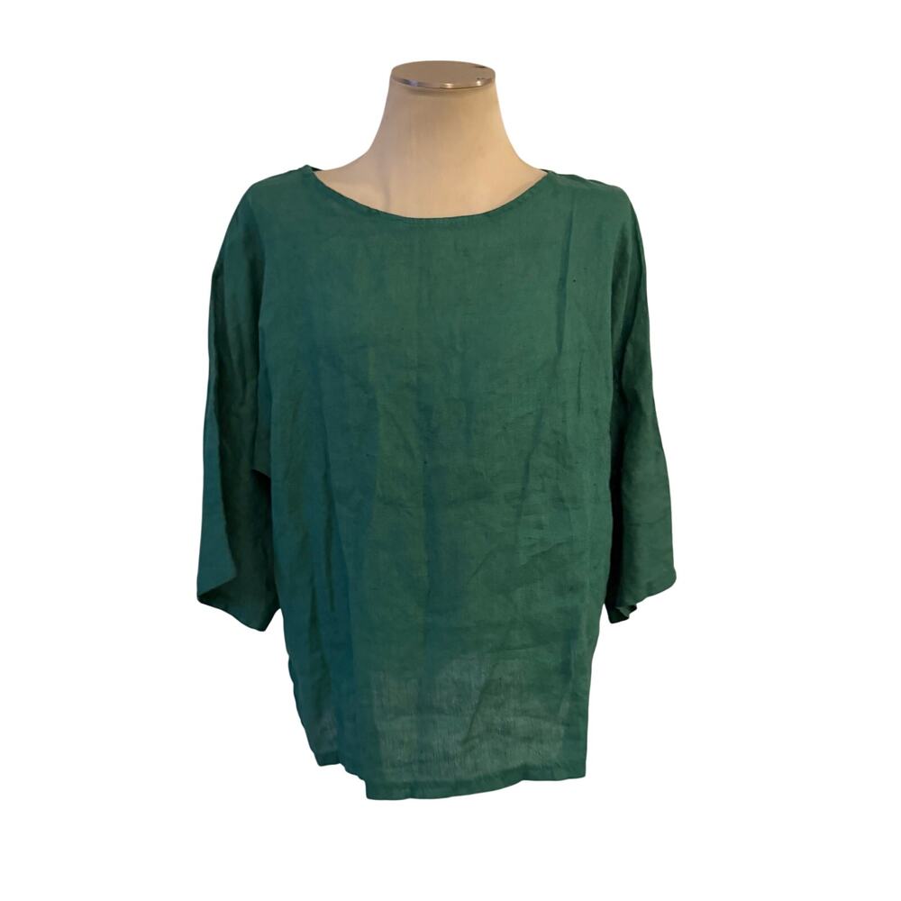 NWT Puro Lina Green 100% Linen Blouse Top Plus Sz 1X NO STRETCH